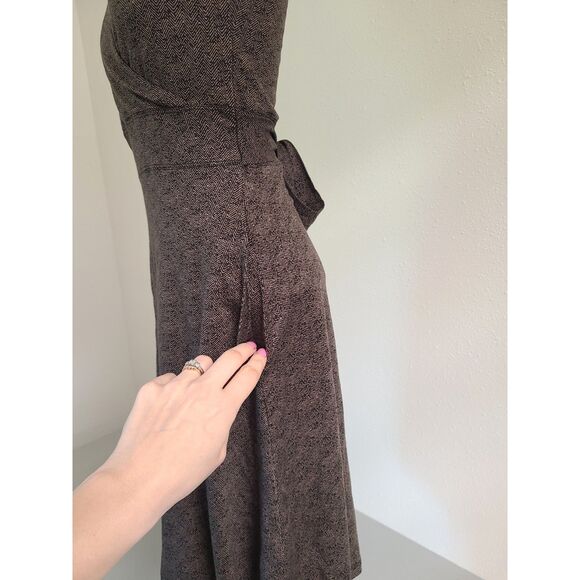 Toad & Co Brown Fairy Grunge Herringbone Wrap Dress XS Tie Stretch V Neck Casual - Picture 5 of 8